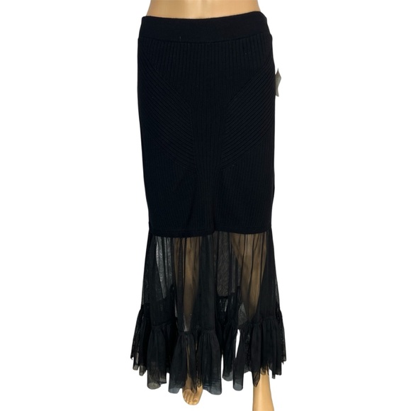 Anthropologie Women Knit Sheer Black Stretch Maxi Skirt Size M Stretch New